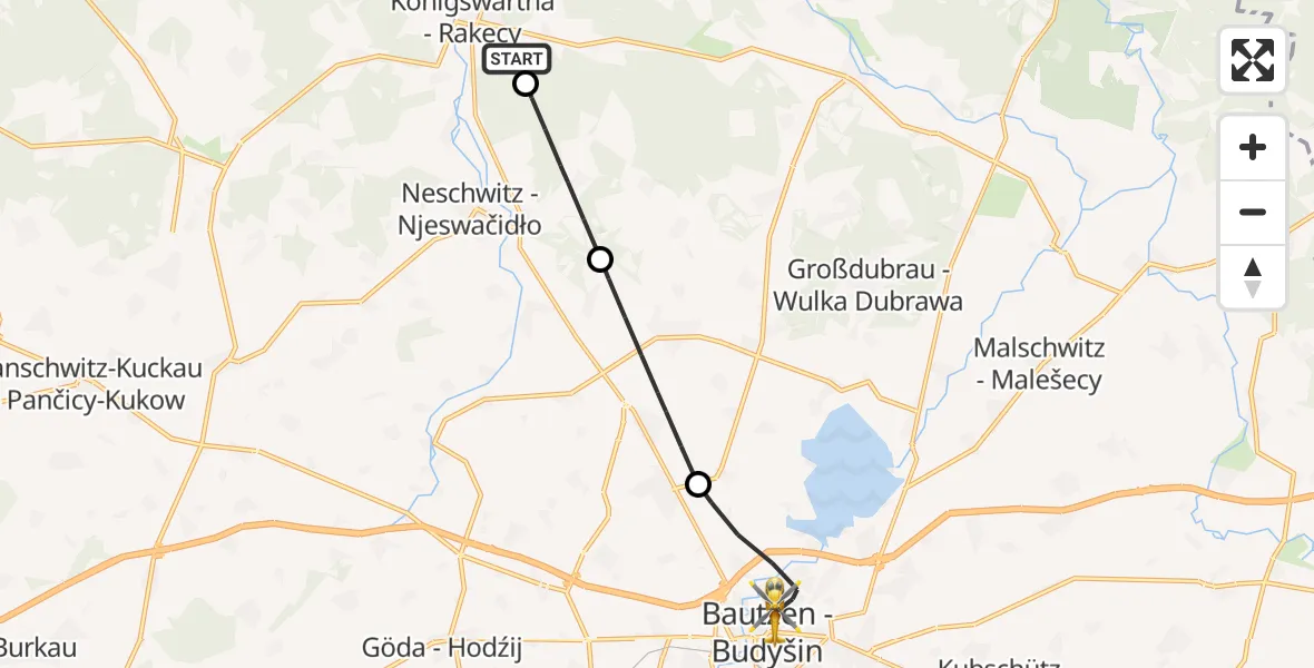Flugroute Rettungshubschrauber Königswartha - Bautzen, 19 August 2026, 14:25