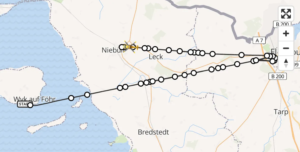 Flugroute Rettungshubschrauber Nieblum - Klixbüll, 19 August 2026, 14:31