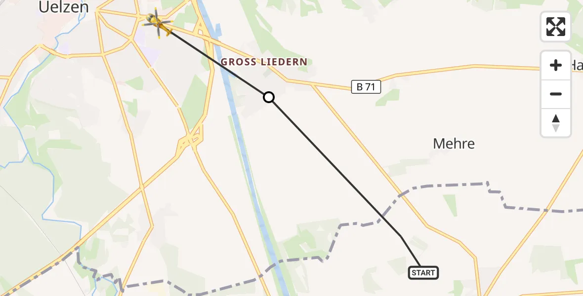 Flugroute Rettungshubschrauber Wrestedt - Uelzen, 19 August 2026, 14:35