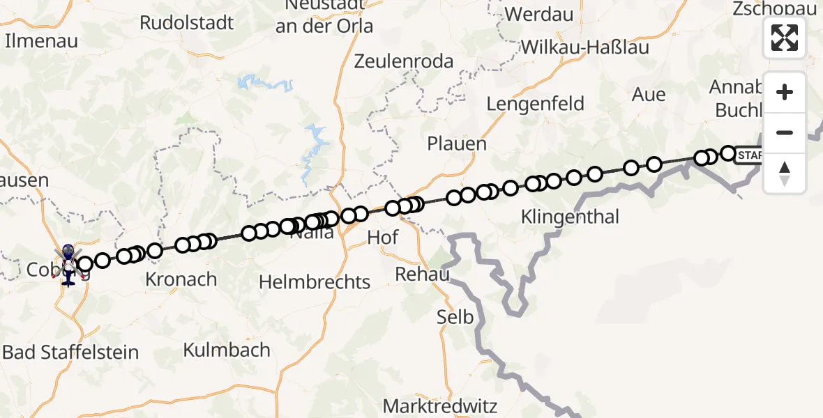 Flugroute Polizeihubschrauber Sehmatal - Coburg-Brandensteinsebene Flugplatz, 19 August 2026, 14:43