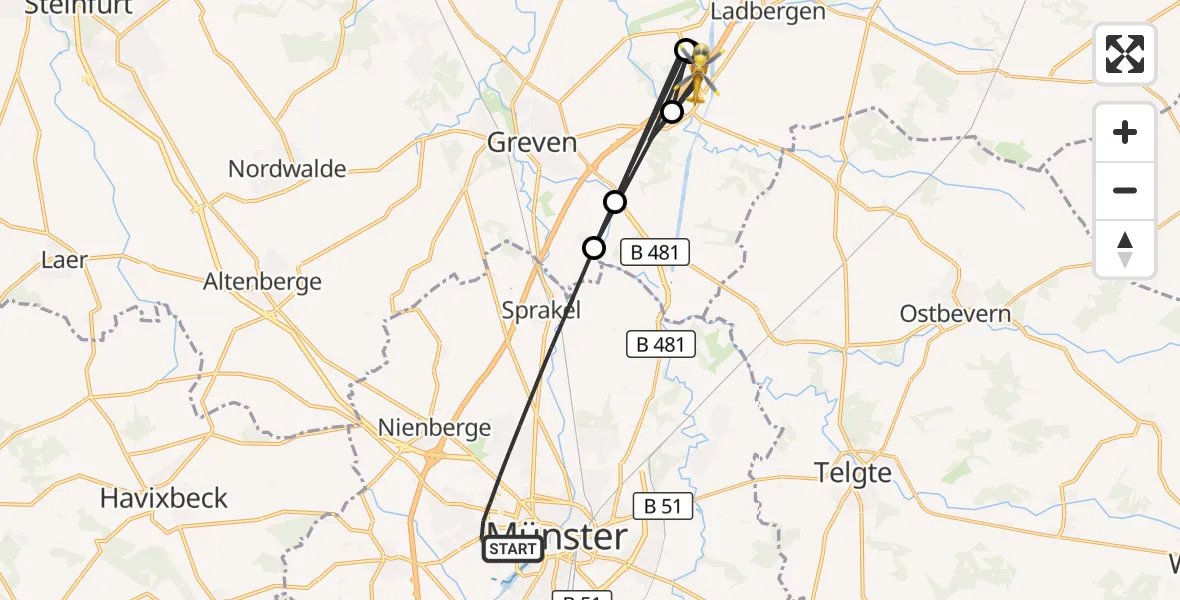 Flugroute Ambulanzhubschrauber Münster - Greven, 19 August 2026, 14:49