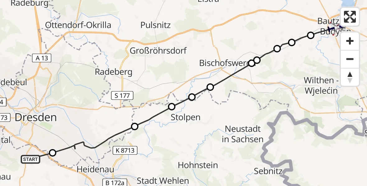 Flugroute Polizeihubschrauber Bannewitz - Bautzen, 19 August 2026, 15:01