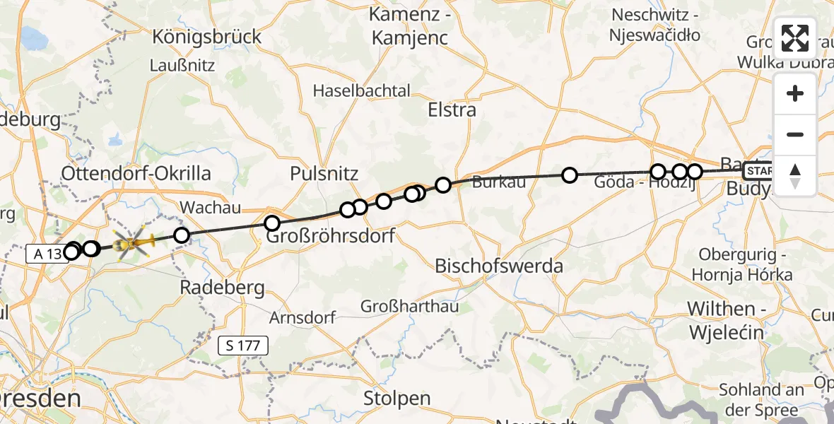 Flugroute Rettungshubschrauber Bautzen - Dresden, 19 August 2026, 15:02