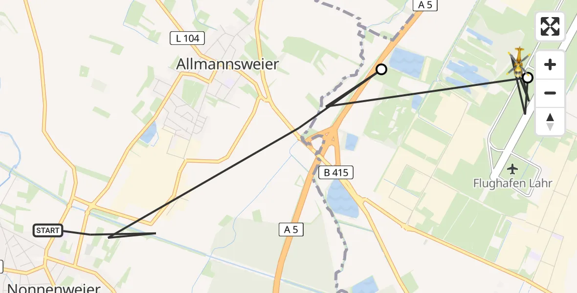 Flugroute Rettungshubschrauber Schwanau - Lahr Flughafen, 19 August 2026, 15:03