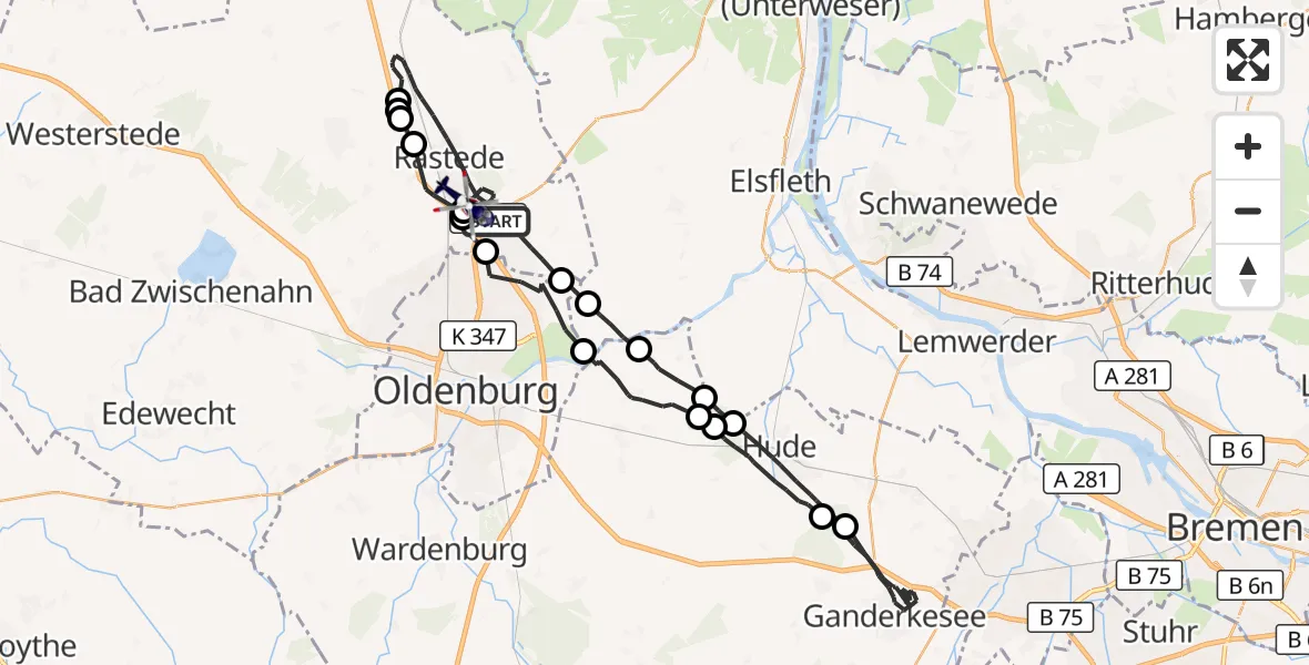 Flugroute Polizeihubschrauber Rastede - Rastede, 19 August 2026, 15:07