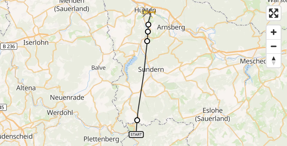Flugroute Rettungshubschrauber Finnentrop - Arnsberg, 19 August 2026, 15:10