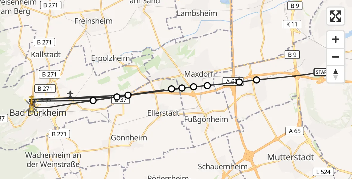 Flugroute Rettungshubschrauber Ludwigshafen am Rhein - Bad Dürkheim, 19 August 2026, 15:18