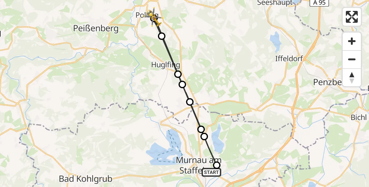 Flugroute Rettungshubschrauber Murnau Accident Hospital - Polling, 19 August 2026, 15:22