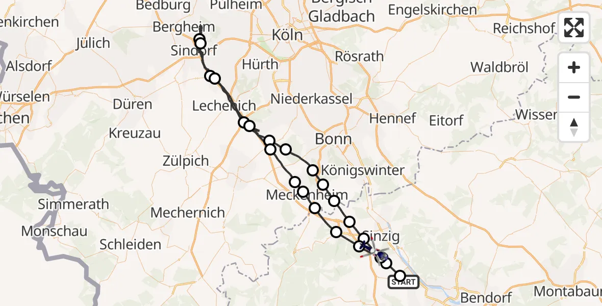 Flugroute Polizeihubschrauber Andernach - Sinzig, 19 August 2026, 15:29