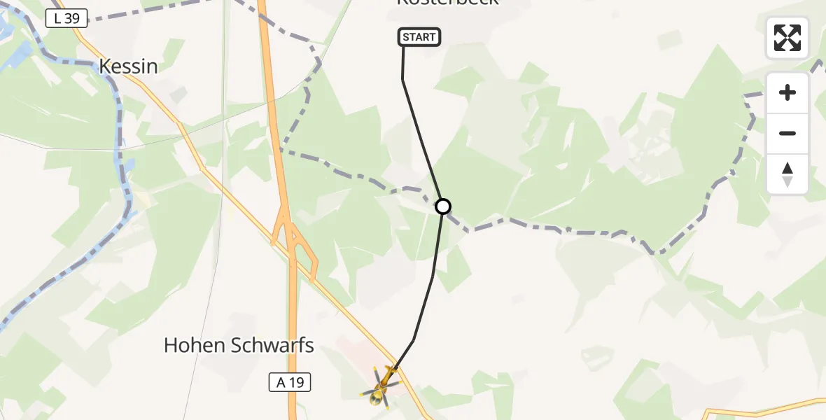 Flugroute Ambulanzhubschrauber Roggentin - Dummerstorf, 19 August 2026, 15:31