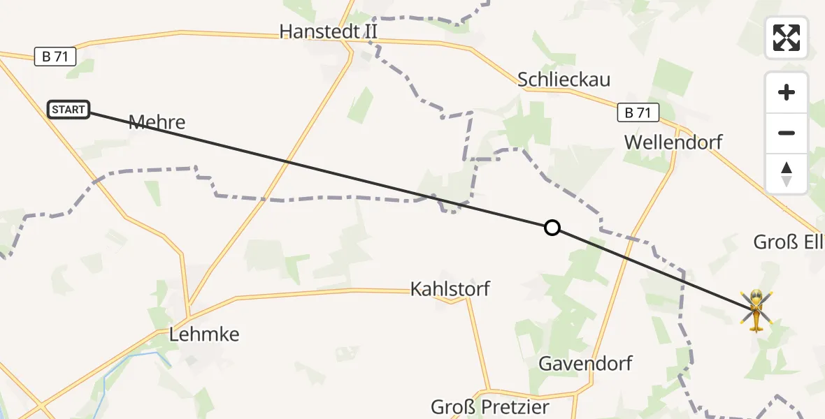Flugroute Rettungshubschrauber Uelzen - Suhlendorf, 19 August 2026, 15:34