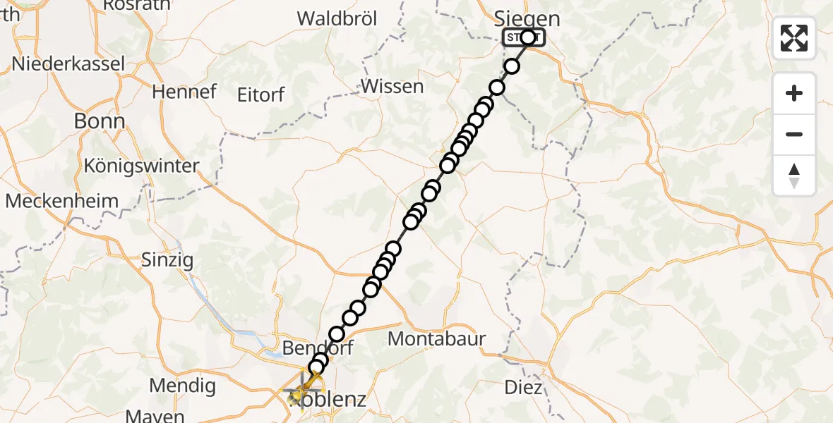 Flugroute Rettungshubschrauber Evangelisches Jung-Stilling Hospital - Koblenz, 19 August 2026, 15:46