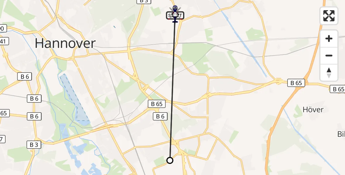 Flugroute Polizeihubschrauber Hannover Luftrettung Hubschrauberlandeplatz (Christoph 4) - Hannover Luftrettung Hubschrauberlandeplatz (Christoph 4), 19 August 2026, 15:49