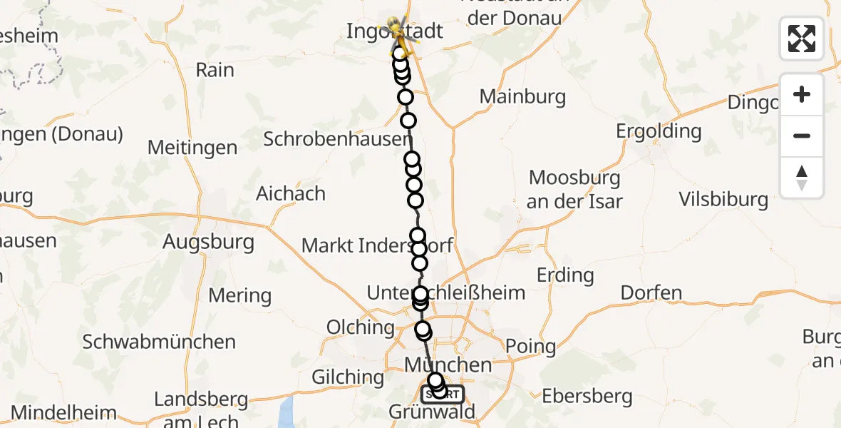 Flugroute Rettungshubschrauber ADAC Air Rescue Center Hubschrauberlandeplatz (Christoph 1) - Ingolstadt, 19 August 2026, 15:52