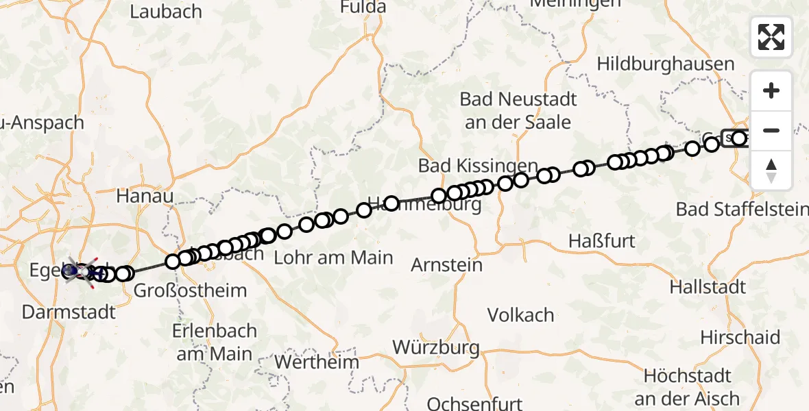 Flugroute Polizeihubschrauber Coburg-Brandensteinsebene Flugplatz - Langen (Hessen), 19 August 2026, 15:59