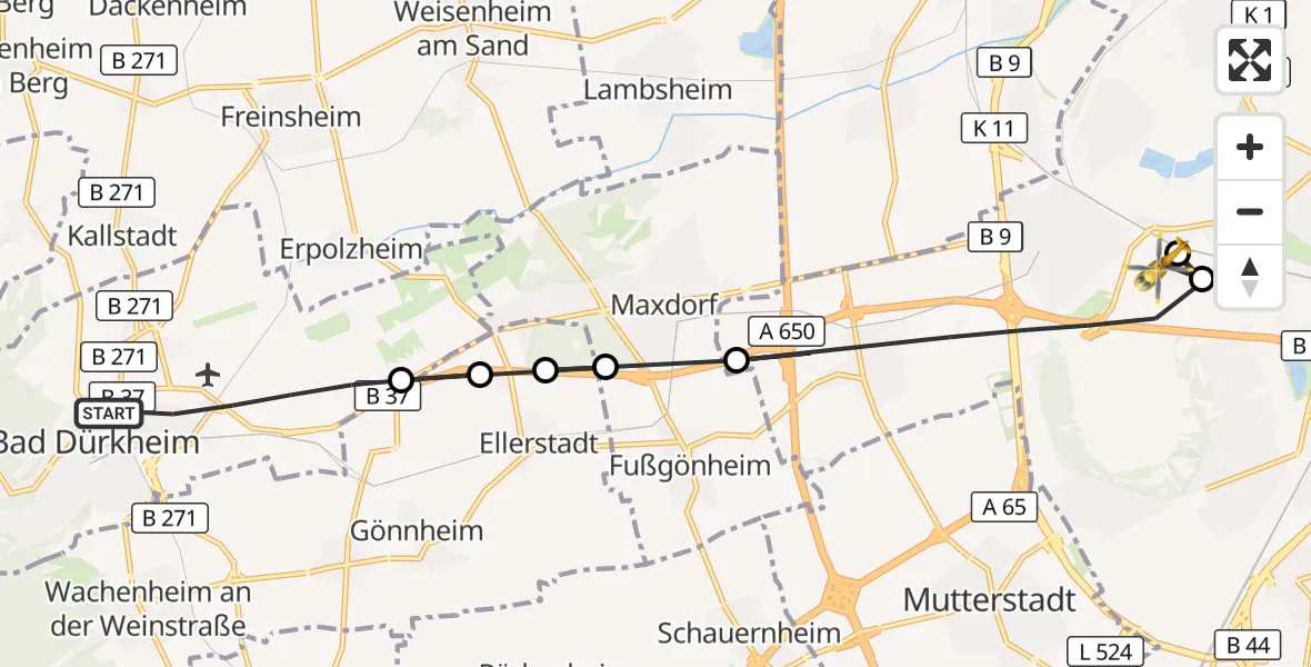 Flugroute Rettungshubschrauber Bad Dürkheim - Ludwigshafen Accident Hospital, 19 August 2026, 16:00