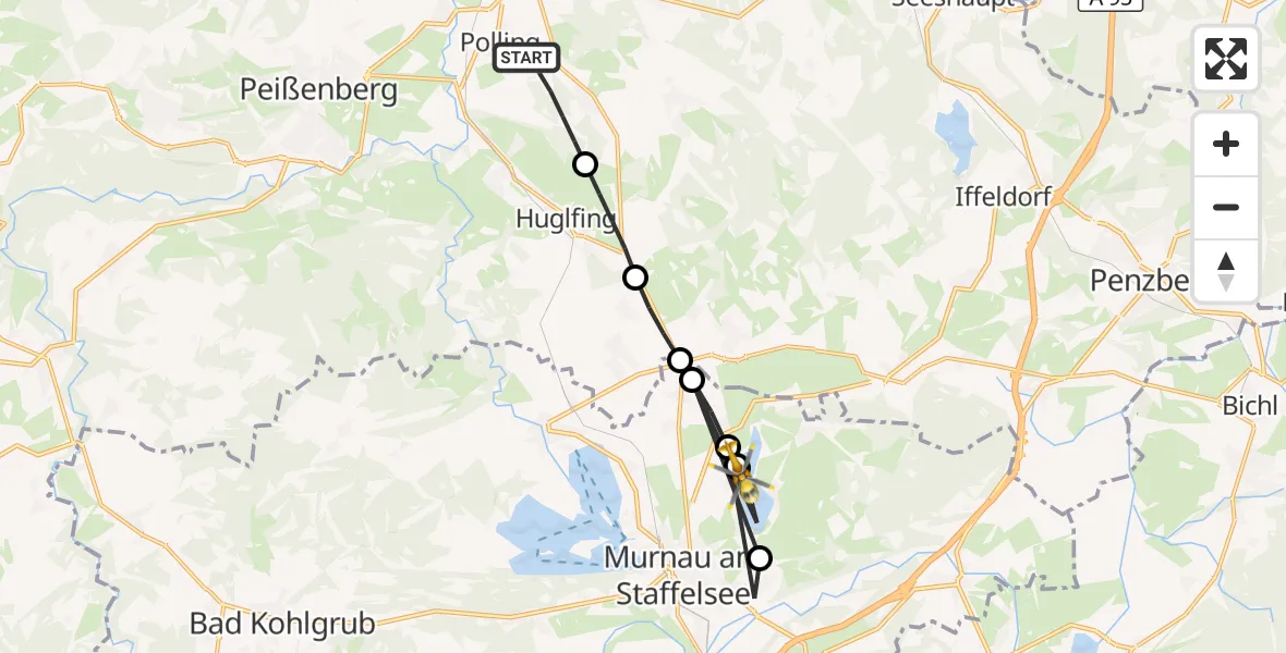 Flugroute Rettungshubschrauber Polling - Murnau a.Staffelsee, 19 August 2026, 16:00