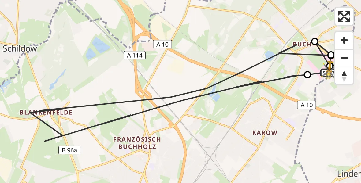 Flugroute Rettungshubschrauber Helios Clinic Berlin-Buch - Helios Clinic Berlin-Buch, 19 August 2026, 16:03