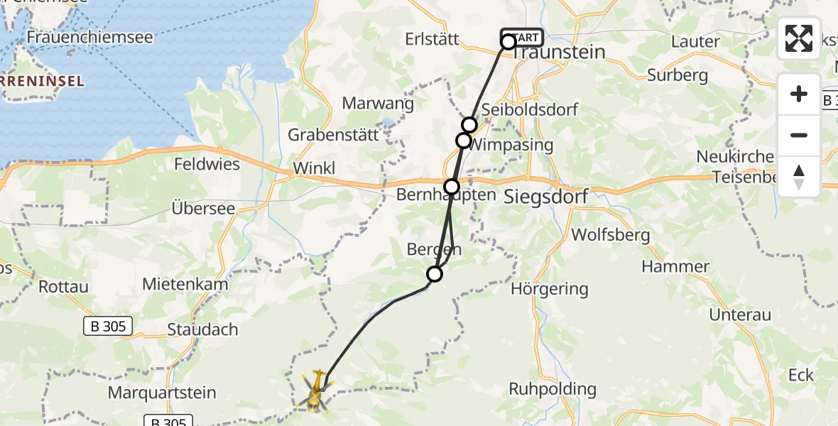 Flugroute Rettungshubschrauber Traunstein Hospital - Bergen, 19 August 2026, 16:05