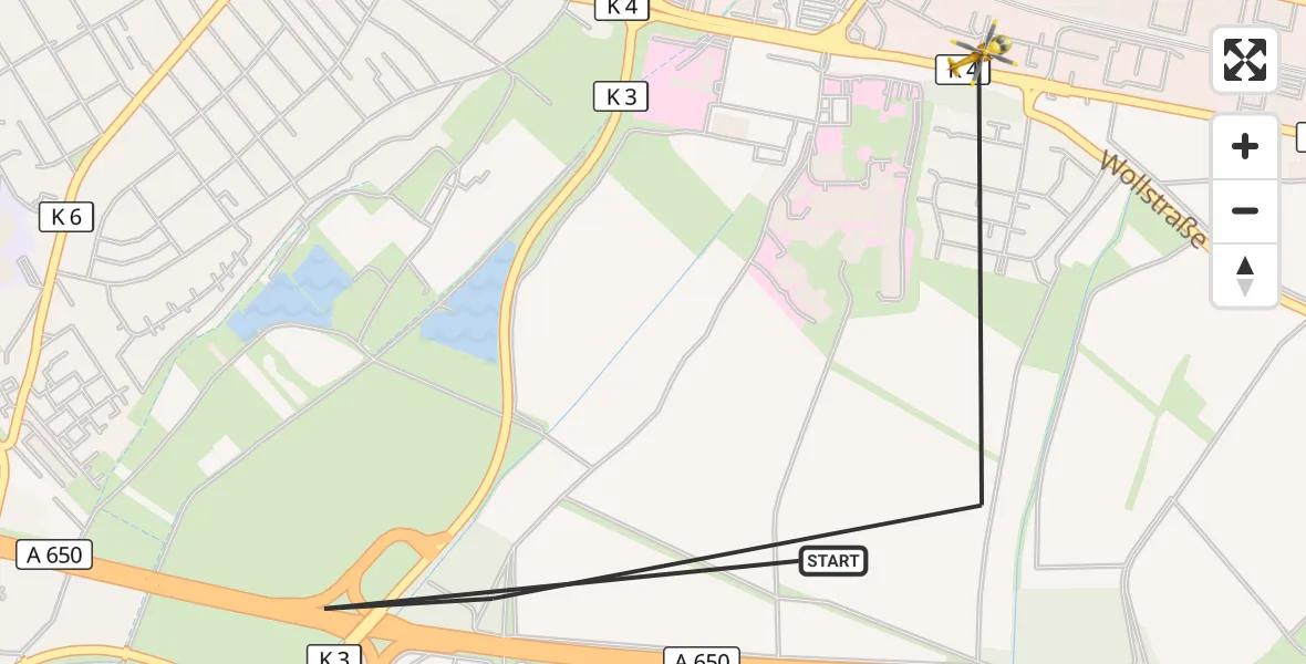 Flugroute Rettungshubschrauber Ludwigshafen am Rhein - Ludwigshafen Accident Hospital Hubschrauberlandeplatz, 19 August 2026, 16:07