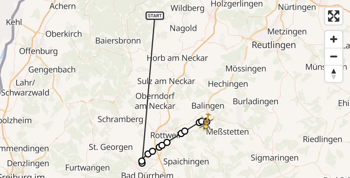 Flugroute Ambulanzhubschrauber Altensteig - Hausen am Tann, 19 August 2026, 16:11