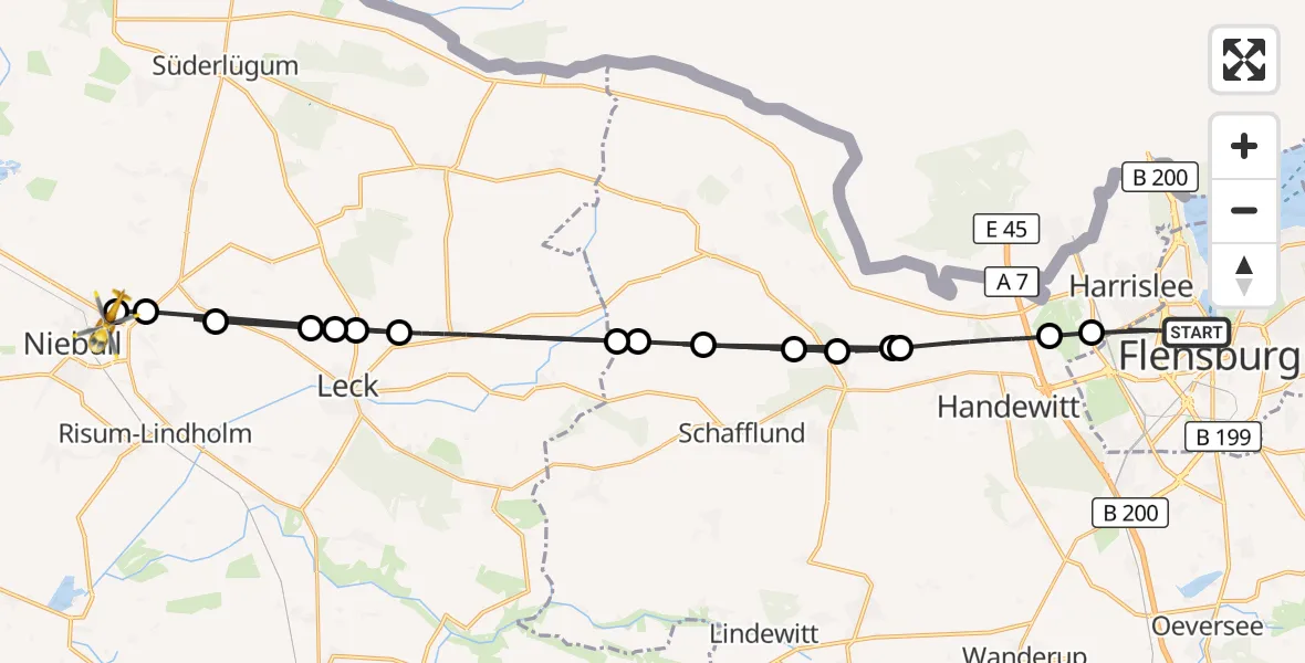 Flugroute Ambulanzhubschrauber Flensburg - Niebüll, 19 August 2026, 16:17
