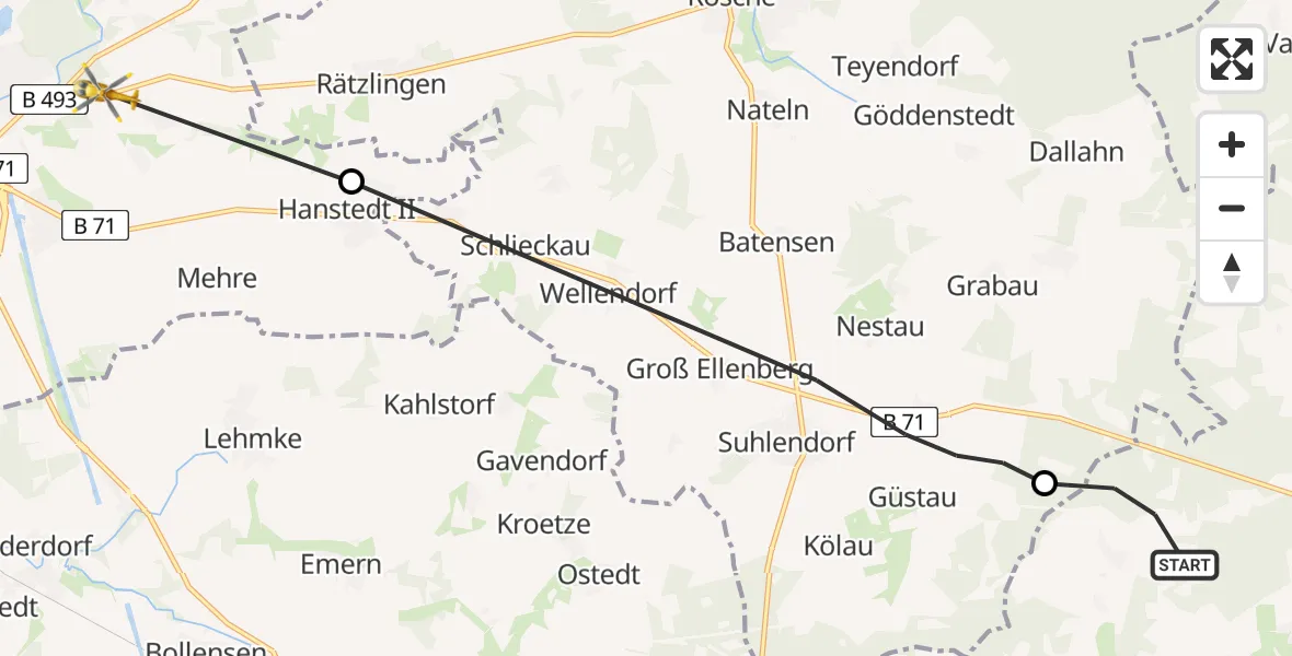 Flugroute Rettungshubschrauber Schnega - Uelzen, 19 August 2026, 16:24