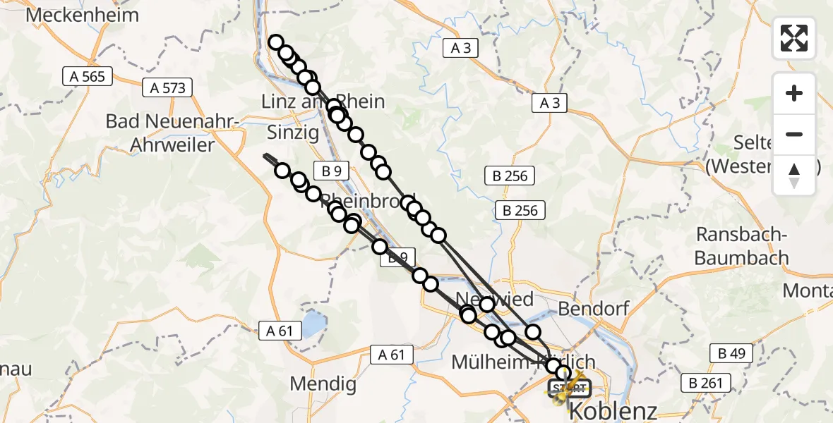 Flugroute Rettungshubschrauber Koblenz - Koblenz, 19 August 2026, 16:26