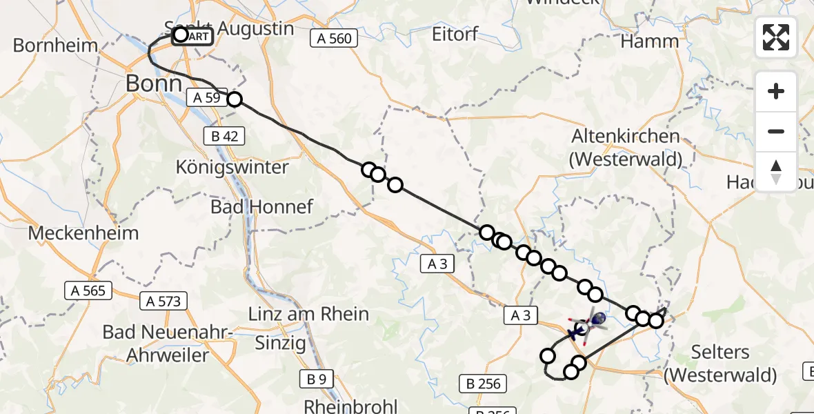 Flugroute Polizeihubschrauber Sankt Augustin - Dernbach, 19 August 2026, 16:43