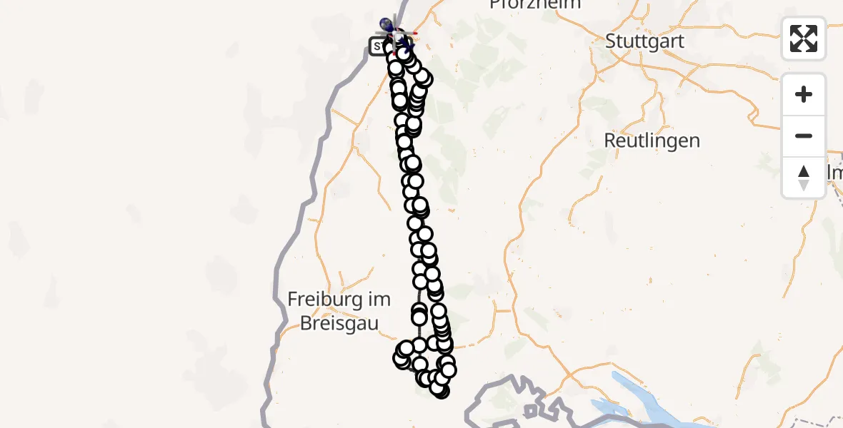 Flugroute Polizeihubschrauber Karlsruhe Baden-Baden Flughafen - Hügelsheim, 19 August 2026, 16:52