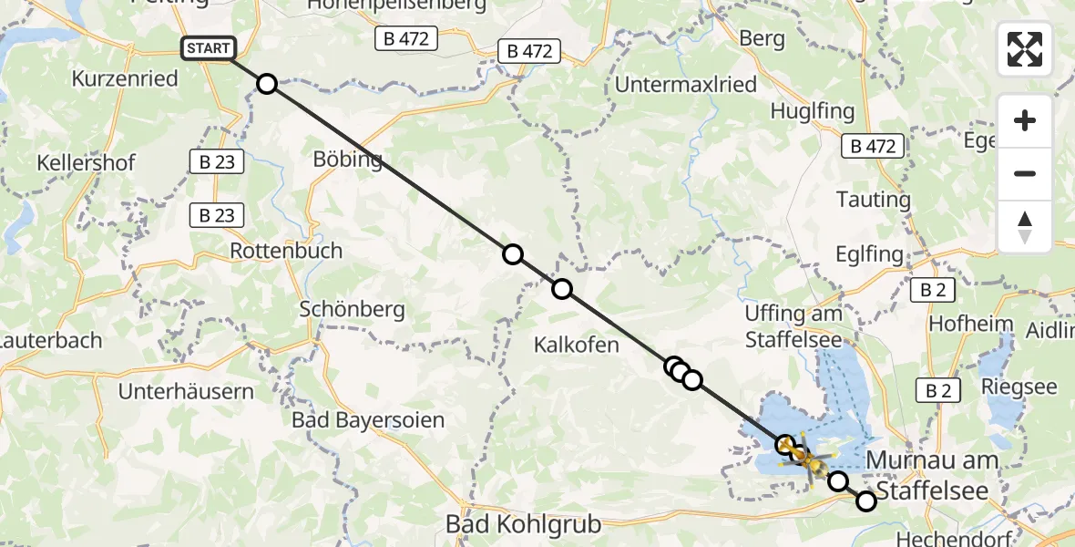 Flugroute Rettungshubschrauber Peiting - Seehausen a.Staffelsee, 19 August 2026, 16:54