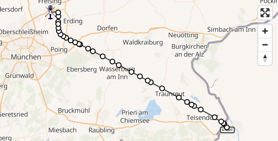 Flugroute Polizeihubschrauber Salzburg Airport - München Flughafen, 19 August 2026, 16:55