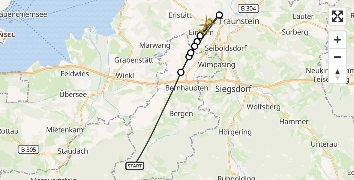 Flugroute Rettungshubschrauber Bergen - Traunstein, 19 August 2026, 16:58