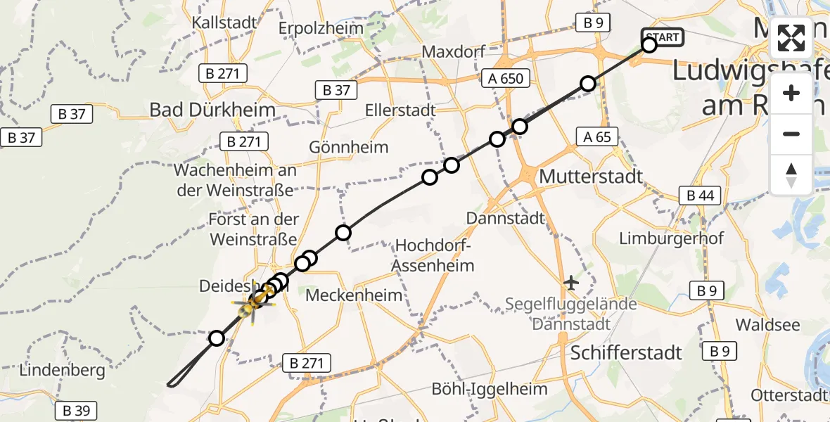 Flugroute Rettungshubschrauber Ludwigshafen Accident Hospital - Ruppertsberg, 19 August 2026, 17:03