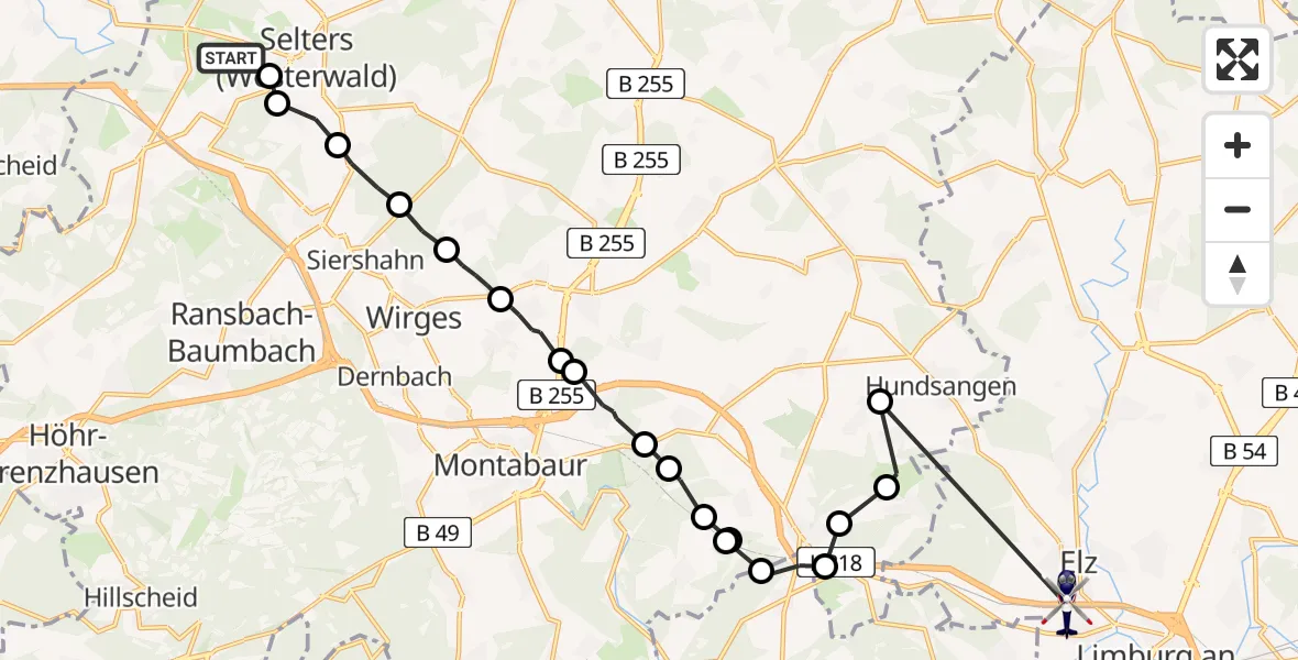 Flugroute Polizeihubschrauber Krümmel - Elz, 19 August 2026, 17:22