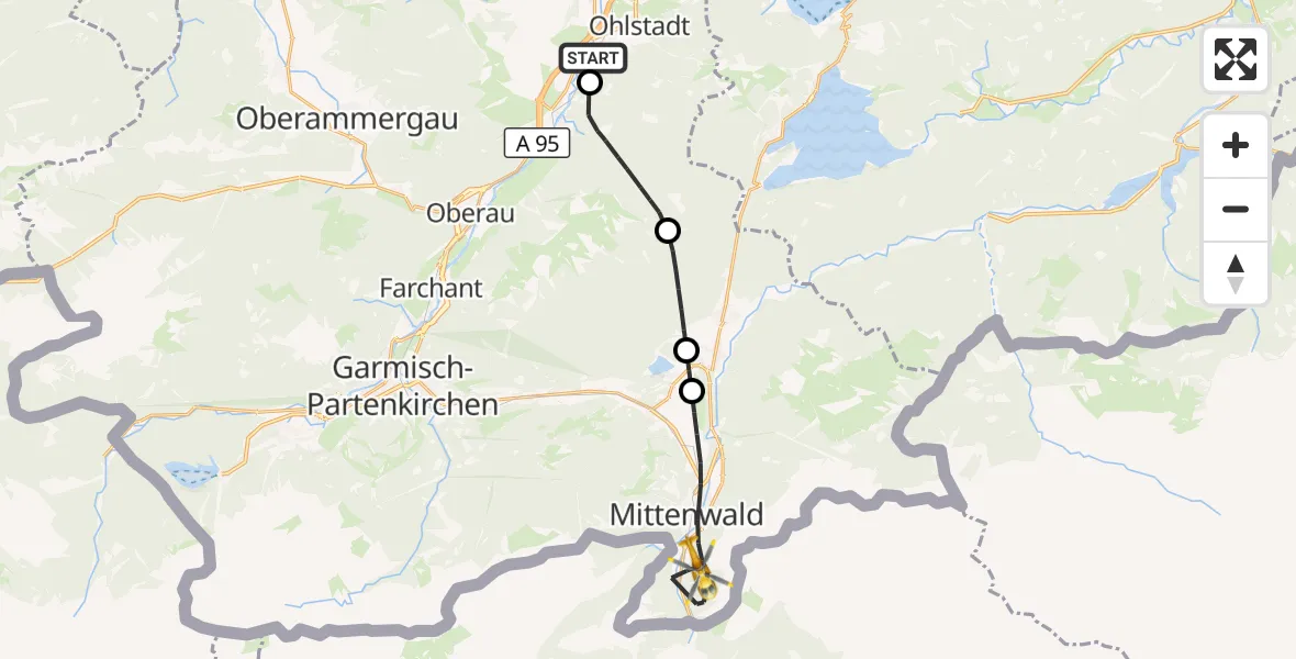 Flugroute Rettungshubschrauber Ohlstadt - Mittenwald, 19 August 2026, 17:29