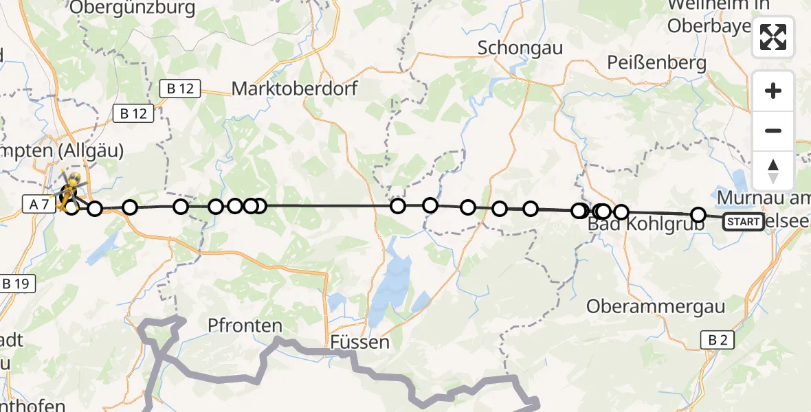 Flugroute Rettungshubschrauber Murnau a.Staffelsee - Kempten-Durach Flugplatz, 19 August 2026, 17:33