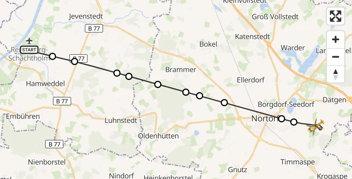 Flugroute Ambulanzhubschrauber Hörsten - Schülp b.Nortorf, 19 August 2026, 17:39