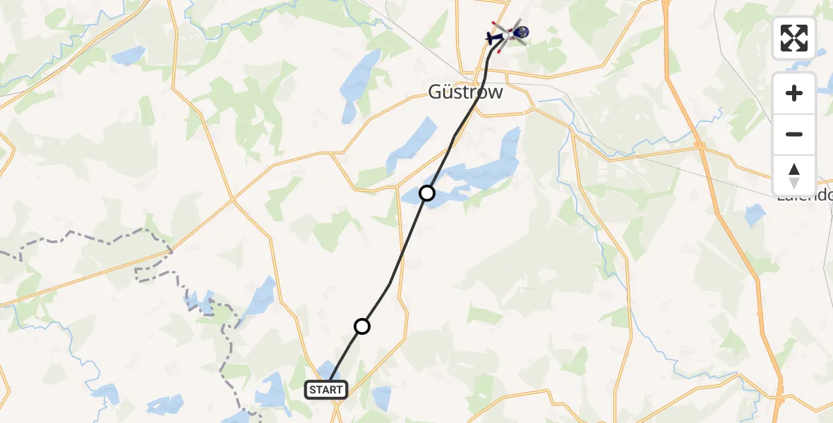 Flugroute Polizeihubschrauber Lohmen - Güstrow, 19 August 2026, 17:40