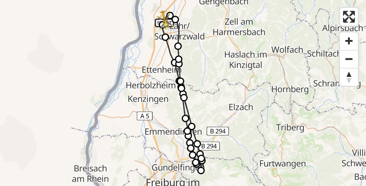 Flugroute Rettungshubschrauber Lahr Flughafen - Lahr Flughafen, 19 August 2026, 17:53