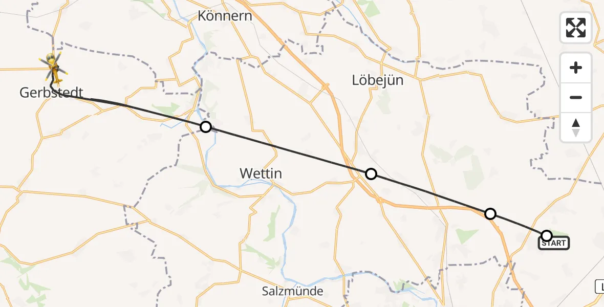 Flugroute Rettungshubschrauber Halle-Oppin Flugplatz - Gerbstedt, 19 August 2026, 17:56