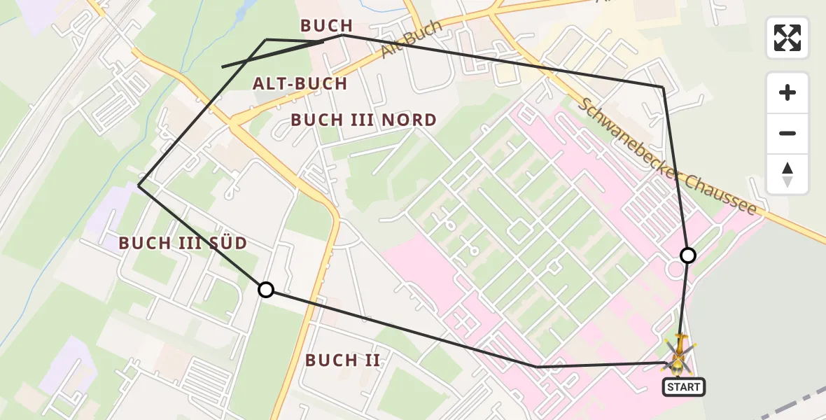 Flugroute Rettungshubschrauber Helios Clinic Berlin-Buch - Helios Clinic Berlin-Buch, 19 August 2026, 17:57