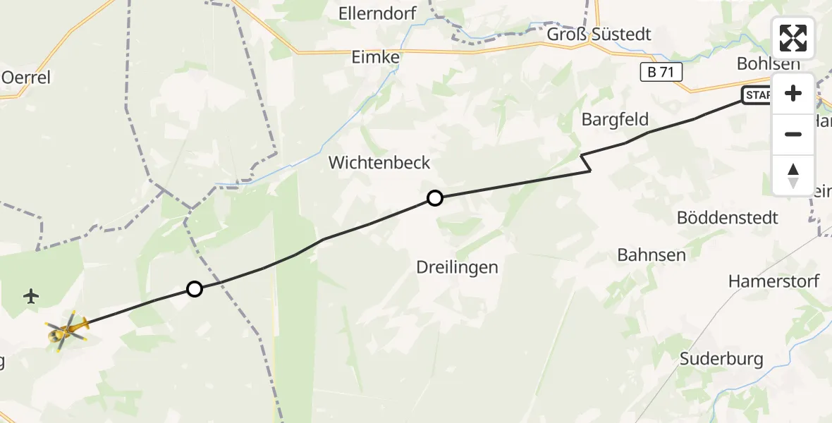 Flugroute Rettungshubschrauber Gerdau - Faßberg, 19 August 2026, 18:06