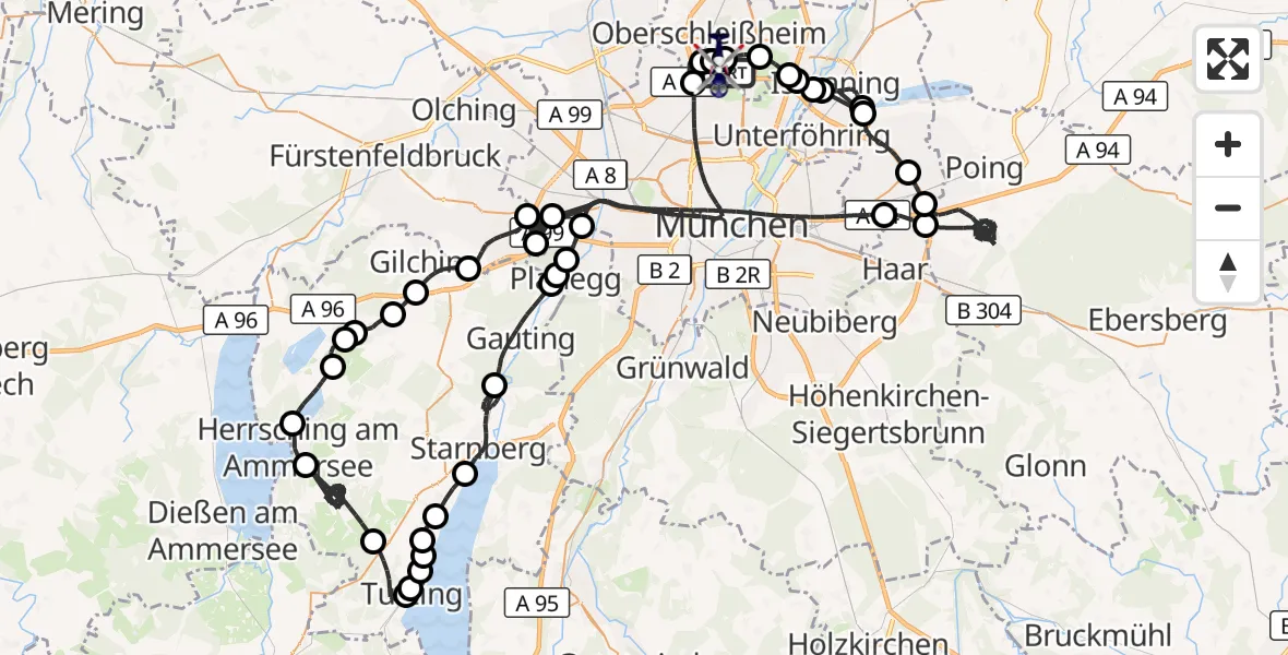 Flugroute Polizeihubschrauber Oberschleißheim - Oberschleissheim Hubschrauberlandeplatz, 19 August 2026, 18:12