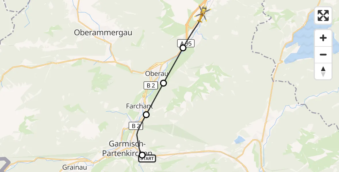Flugroute Rettungshubschrauber Garmisch-Partenkirchen Clinic Hubschrauberlandeplatz - Eschenlohe, 19 August 2026, 18:26