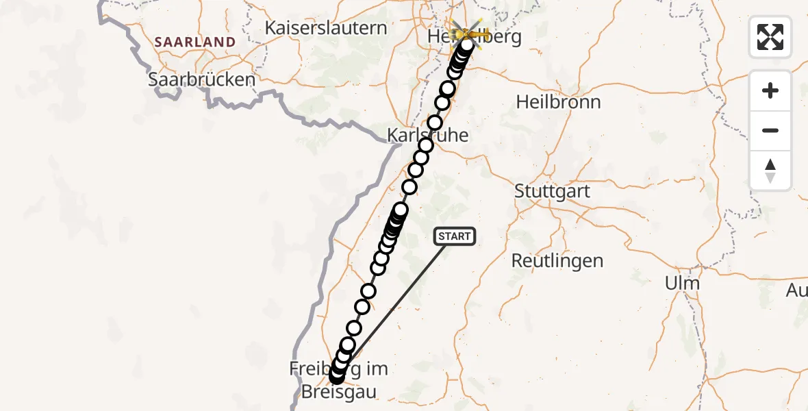 Flugroute Ambulanzhubschrauber Altensteig - Heidelberg, 19 August 2026, 18:33