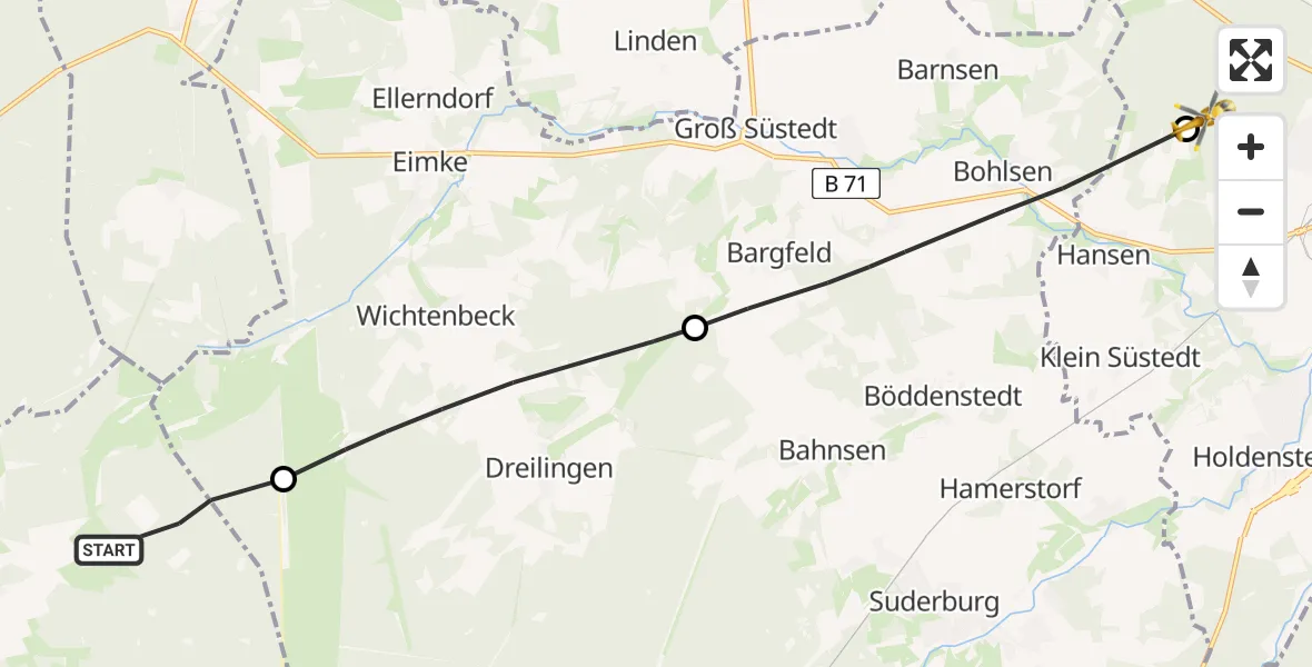 Flugroute Rettungshubschrauber Faßberg - Uelzen, 19 August 2026, 18:44