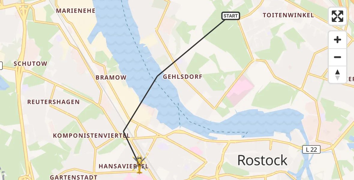 Flugroute Rettungshubschrauber Rostock - Rostock, 19 August 2026, 18:48