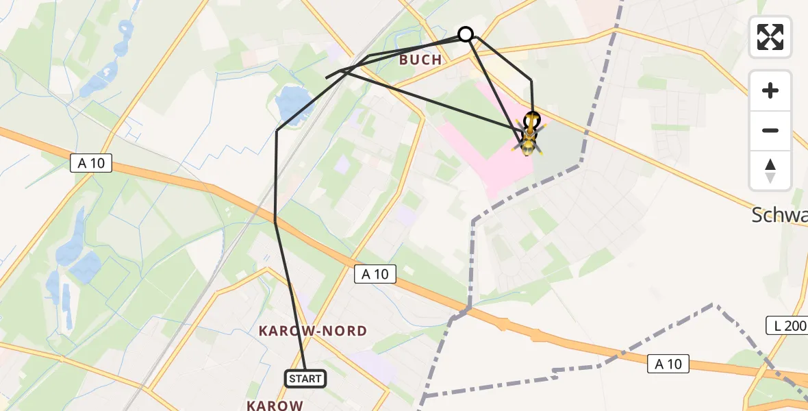 Flugroute Rettungshubschrauber Berlin - Helios Clinic Berlin-Buch, 19 August 2026, 19:33