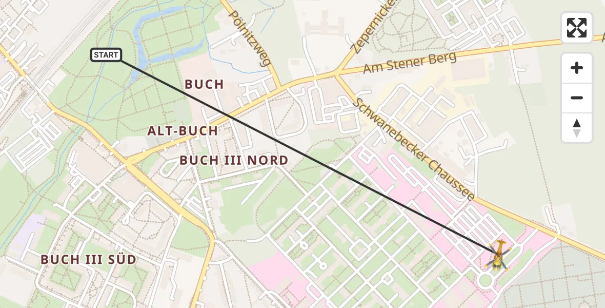 Flugroute Rettungshubschrauber Berlin - Helios Clinic Berlin-Buch Hubschrauberlandeplatz, 19 August 2026, 19:40